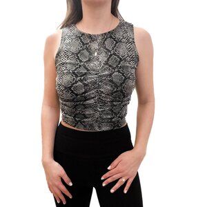 Wearever Snake Print Gray Black Ruched Crewneck Crop Tank Top Small NEW